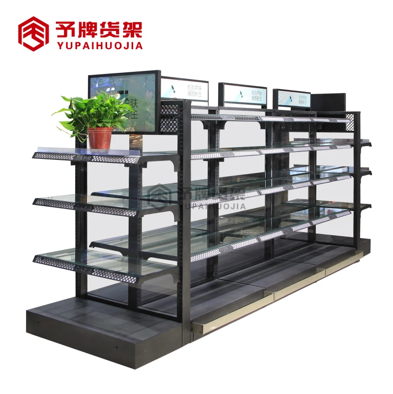 Cosmetics Toiletries Double-Sided Supermarket Display Shelf Heavy Duty Hypermarket Rack
