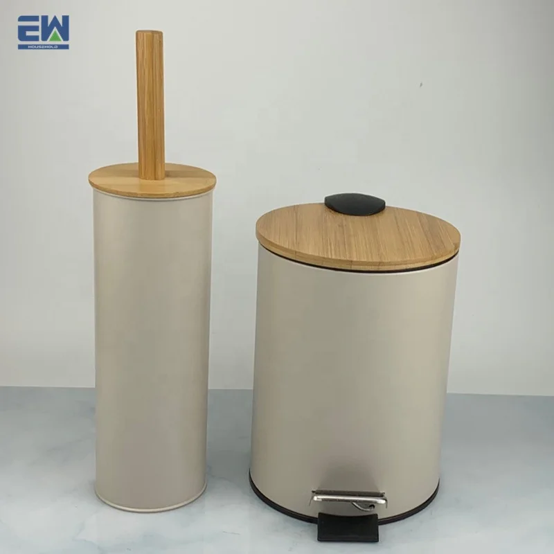 Набор для чистки ванной комнаты с трубкой туалетной щетки и педалью металлический мусорный бак из нержавеющей стали бамбуковой крышки стальной контейнер хранения