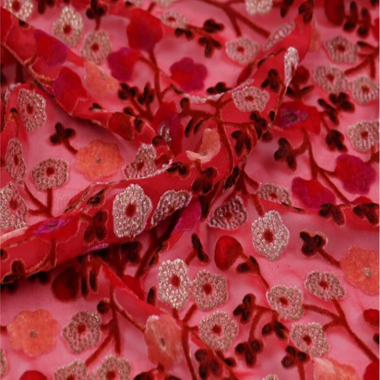 Wholesale Custom Fashion Printed Silk Burnout Velvet Fabric For Dress