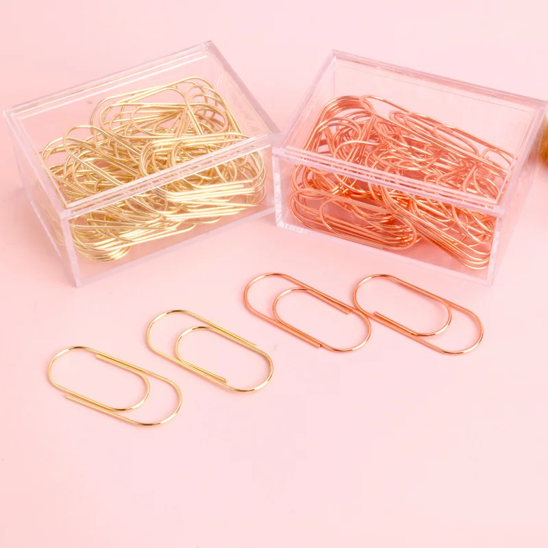 YS04023 Wholesale Metal Classical Customized School Study Office Supplies Golden Paper Clips with clear box