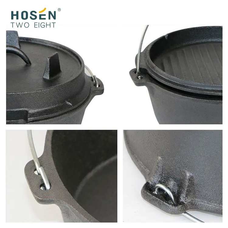 Durable Pre-seasoned Multi 2 In 1 Cooker Pot And Pan Outdoor Camping Dutch Oven Cast Iron Fry Pan Non Stick Cookware