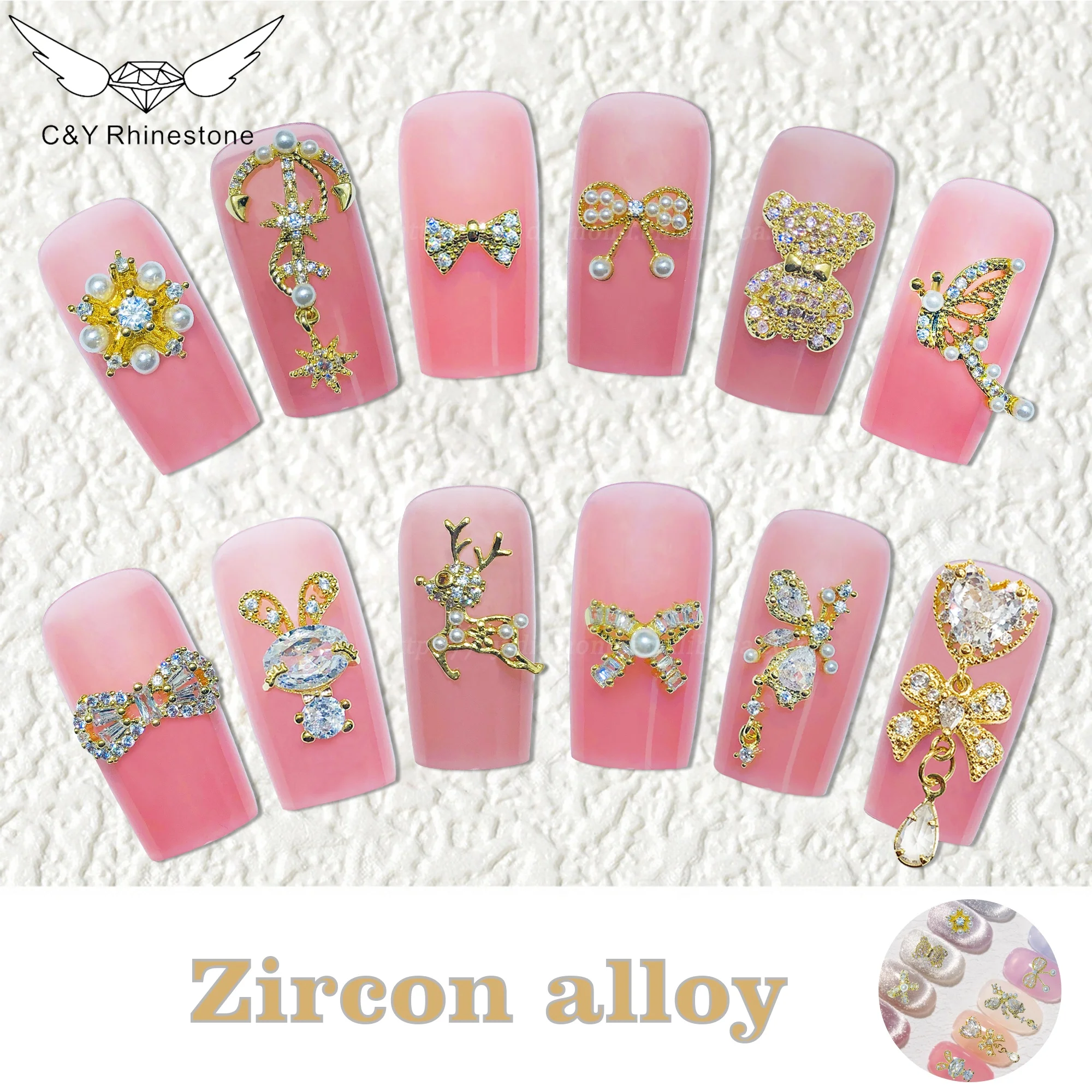 CY Nail Art designer 3d Jewelry Alloy Zircon Fingernail Luxury Accessories Planet Nail Charms