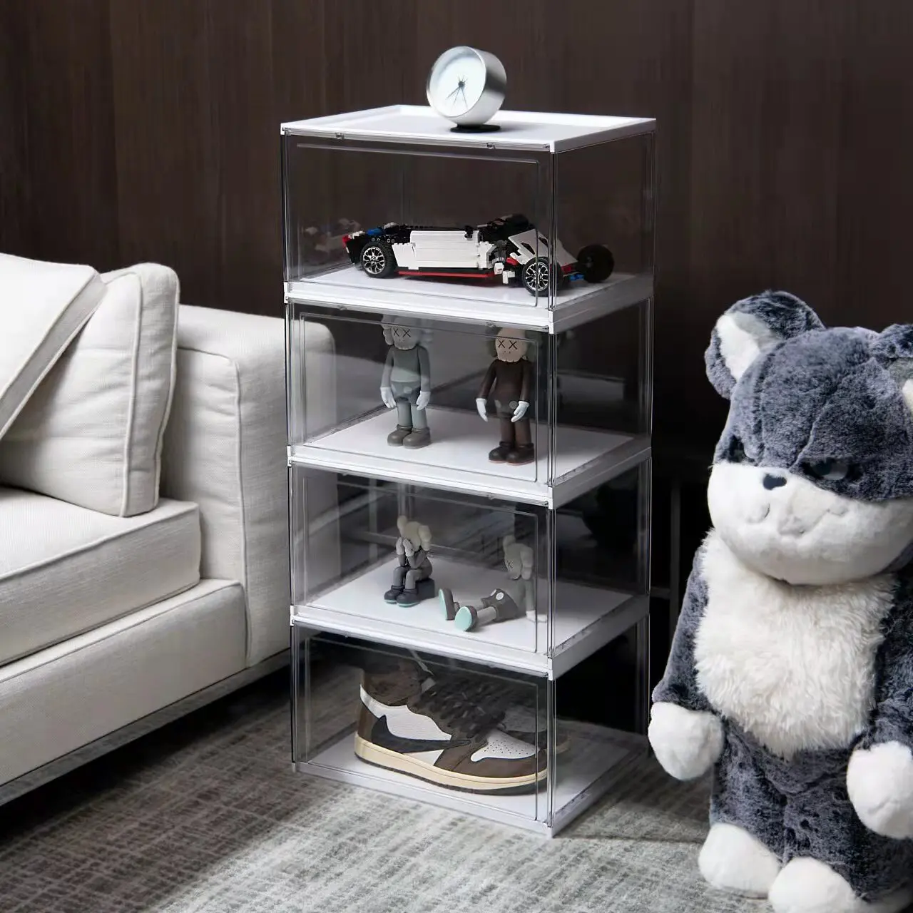Vacane Popular Household 4 Colours Delux Closet Drop Front Clear Sneakers Boxes Plastic Shoe Storage Display Organizer Box--Tall