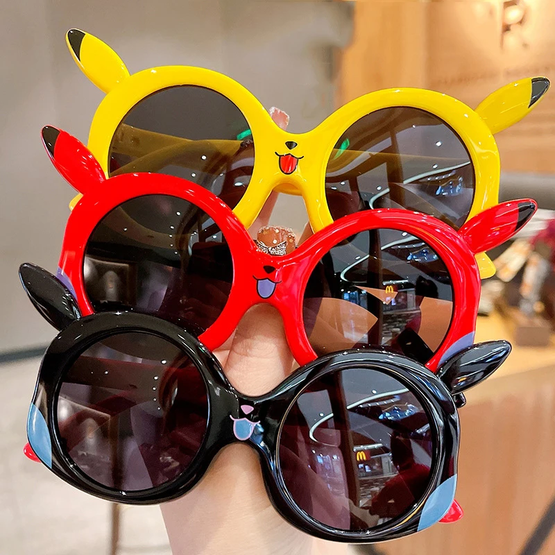 2024 New Arrival Pikaqiu Shape Sunshades Glasses Uv400 New In Oval Cute Custom Logo Kids Cartoon Sunglasses
