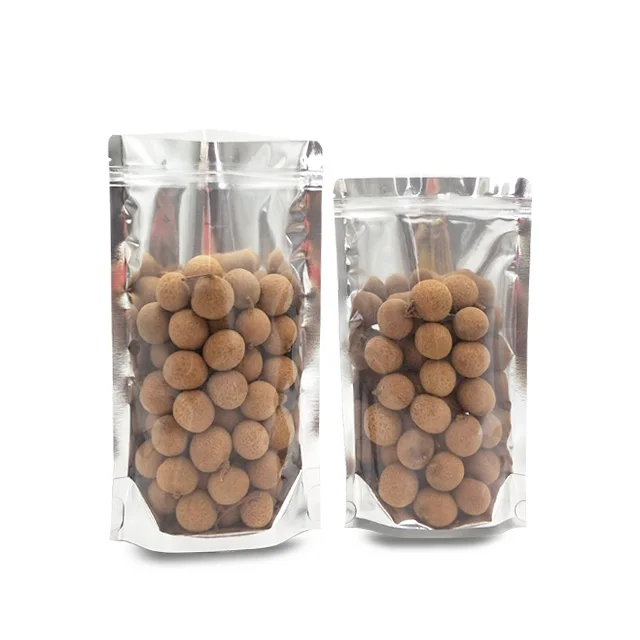 custom printed packaging aluminum foil stand up transparent pouch with window for food