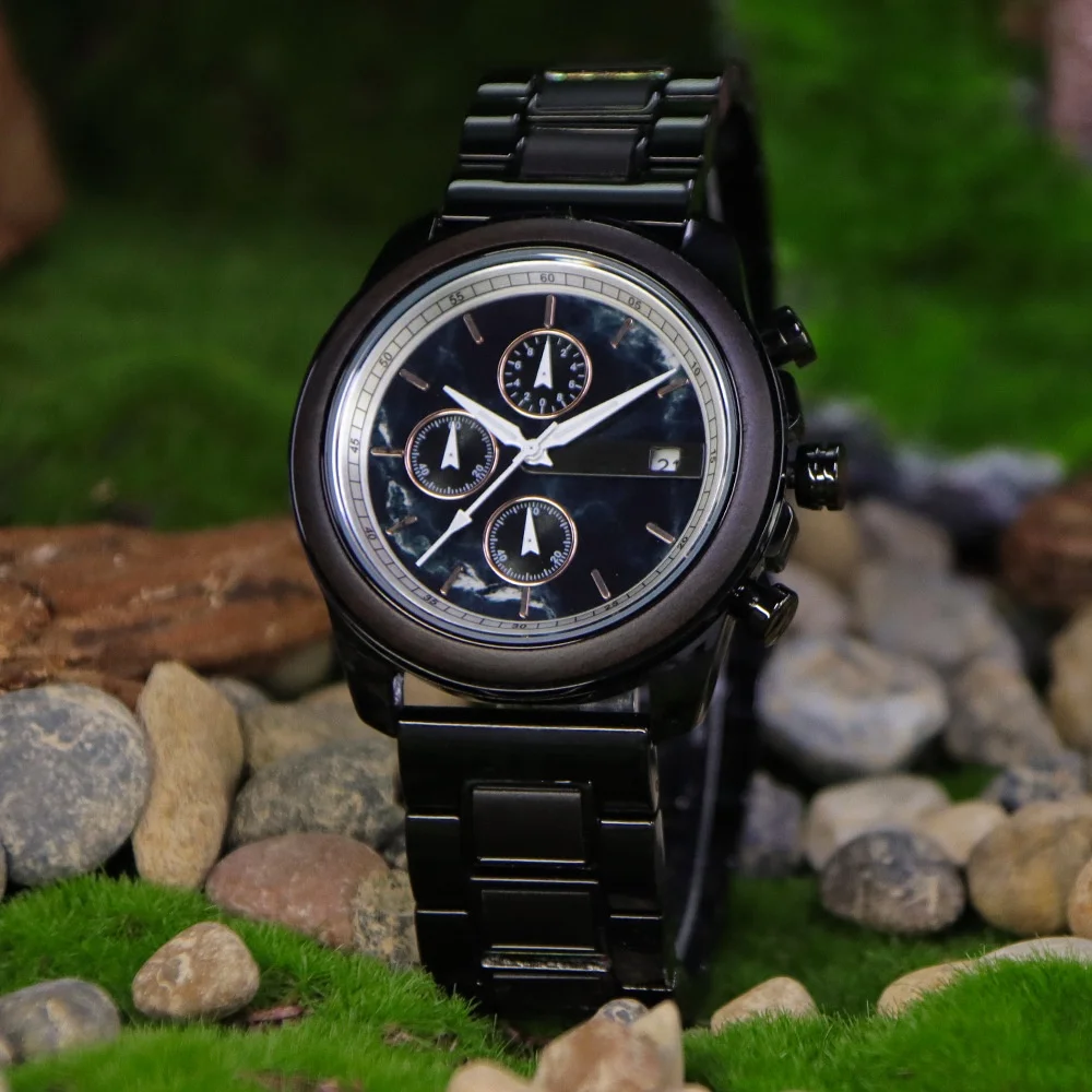 Luxury Marble Wooden Wrist Watch Metal Wood Watches Waterproof Sports Chronograph Quartz Wooden Watch For Men