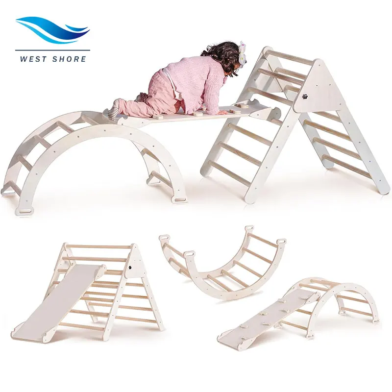 5 In 1 Pickler Triangle Set Wooden Montessori Foldable Climbing Set Toddler Climbing Toys Indoor Gym With Ramp For Kids