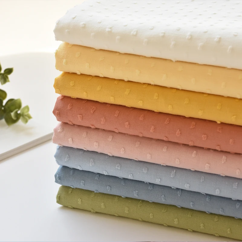 Breathable And Soft Plain Guipure Fabric Summer Baby Kids Fabrics Materials Pure Cotton swiss dot Jacquard Fabric For Dresses