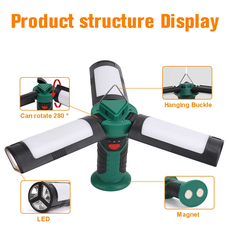 3pcs SMD panels Flood Beam Led Work Light Foldable Powerful Magnet Handheld Portable Work Lights rechargeable USB hook with line