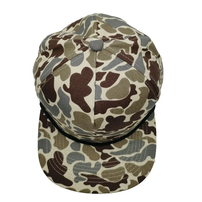 Оптовая продажа изготовленным на заказ логосом однотонная 5 панель Camo Snapback кепки