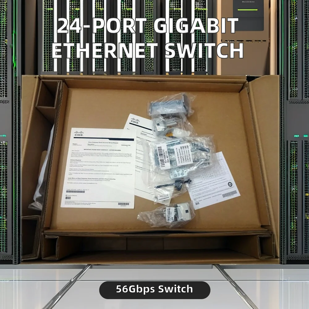 Original 24-Port Gigabit Ethernet Switch 4x1G Uplink 10G Capacity Managed POE SFP Fiber 1-Year Stackable C9200L-24T-4G-E