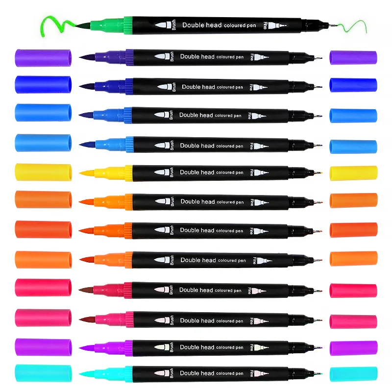 factory cheap dual tips design permanent waterproof fineliners marker pen set with two fine line broad felt tips