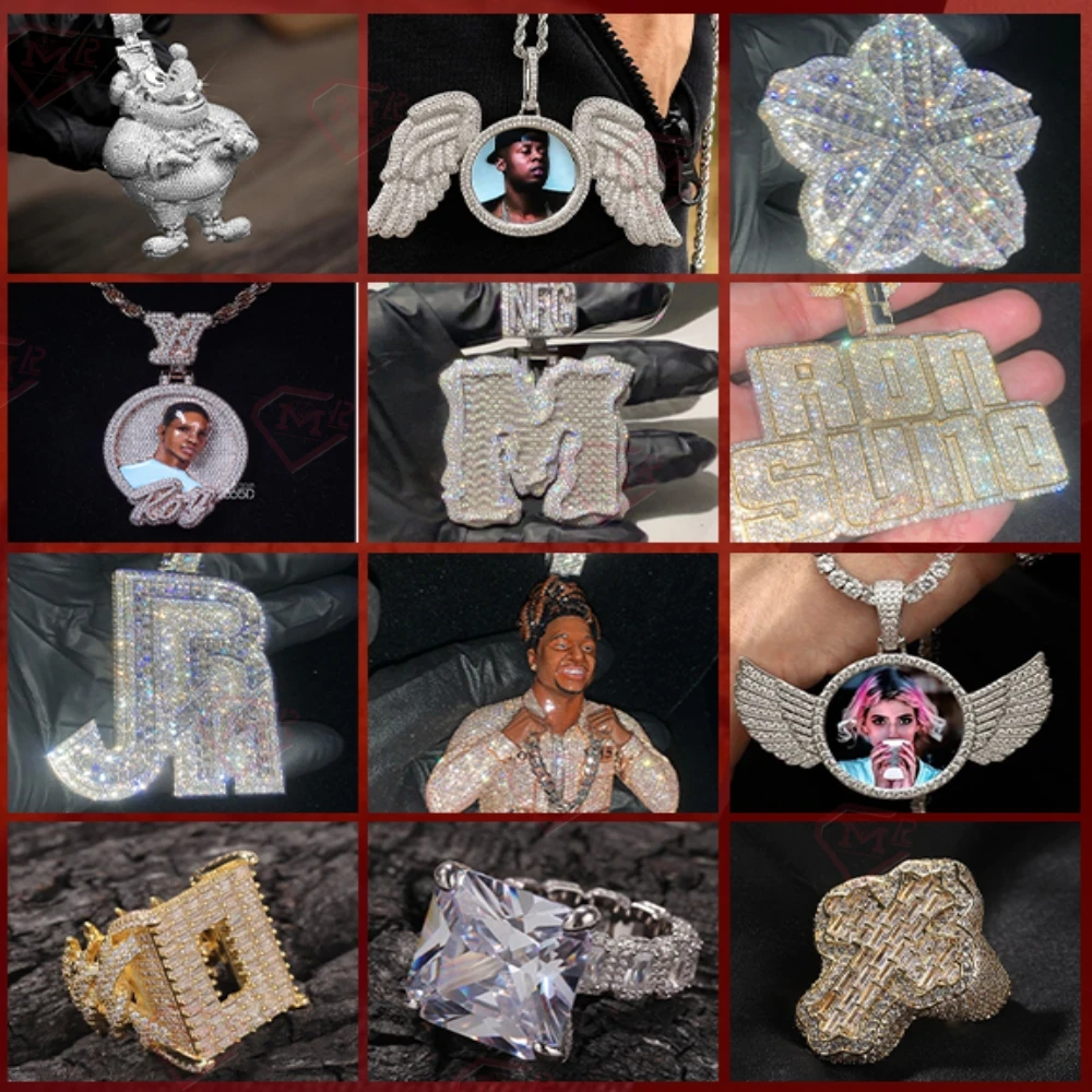 Iced Out Custom Moissanite Pendant 925 Silver Hiphop Round 3D Pendant Vvs Moissanite Pendant