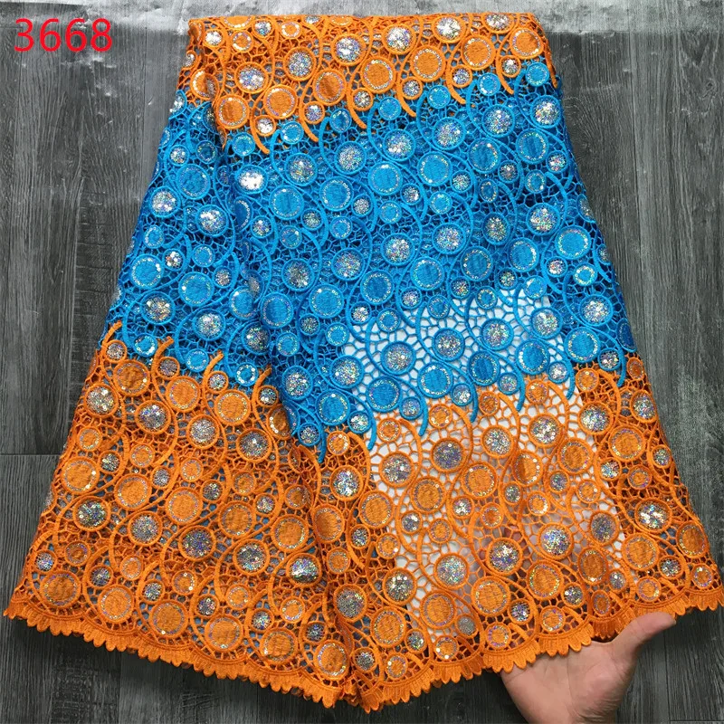 3664/68 Wholesale African Nigerian Sequins Lace Fabric Comfortable Guipure Lace French Cord Lace Fabric For party Wedding