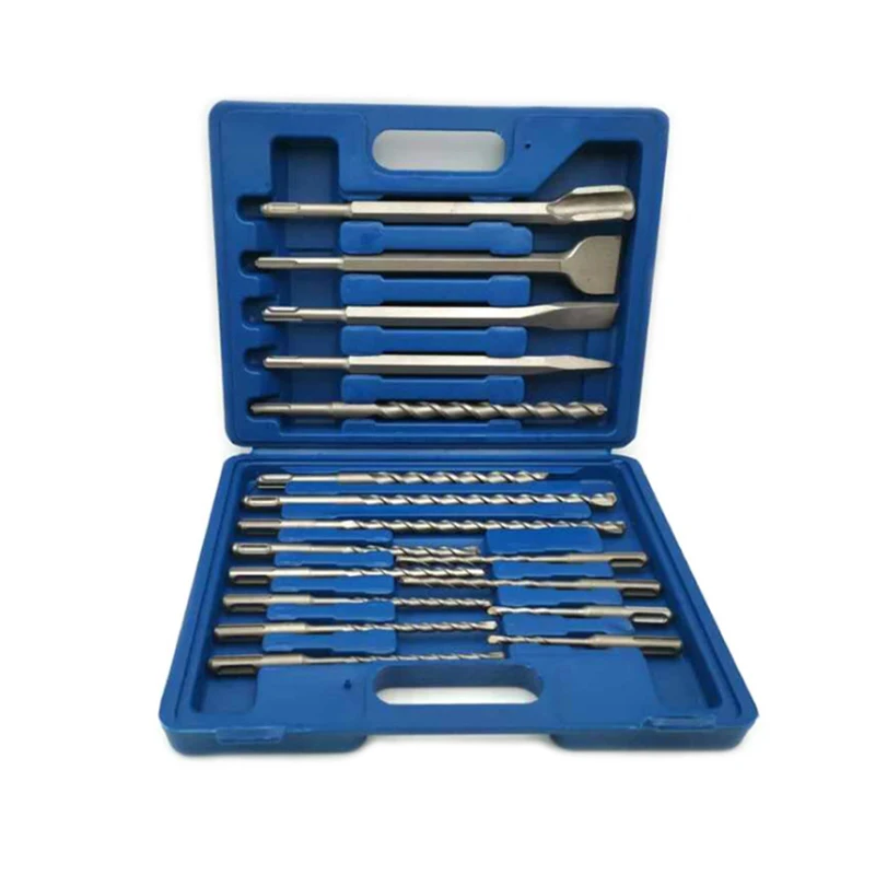 17Pcs electric hammer drill bit chisel set hammer drill bit kit for rotary hammers concrete wall drilling