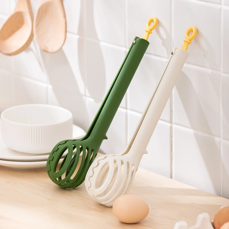 Pinmoo Kitchen New Plastic 3 In 1 Egg Beater Whisk with Pastry Food Tong Egg Clip Tong