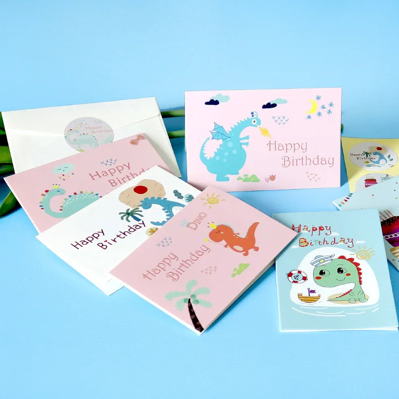 Colorful Unicorn Dinos Cartoons Kids Baby Shower Party Paper Invitation Cards With Envelopes