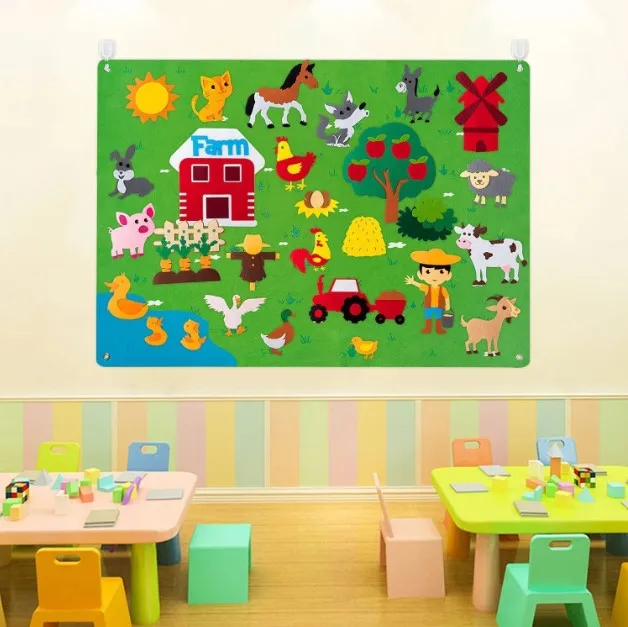 DIY Felt Board Toys Toddler Montessori Story Board Farm Animals Cartoon Pattern Wall Decoration Baby Early Learning Toys