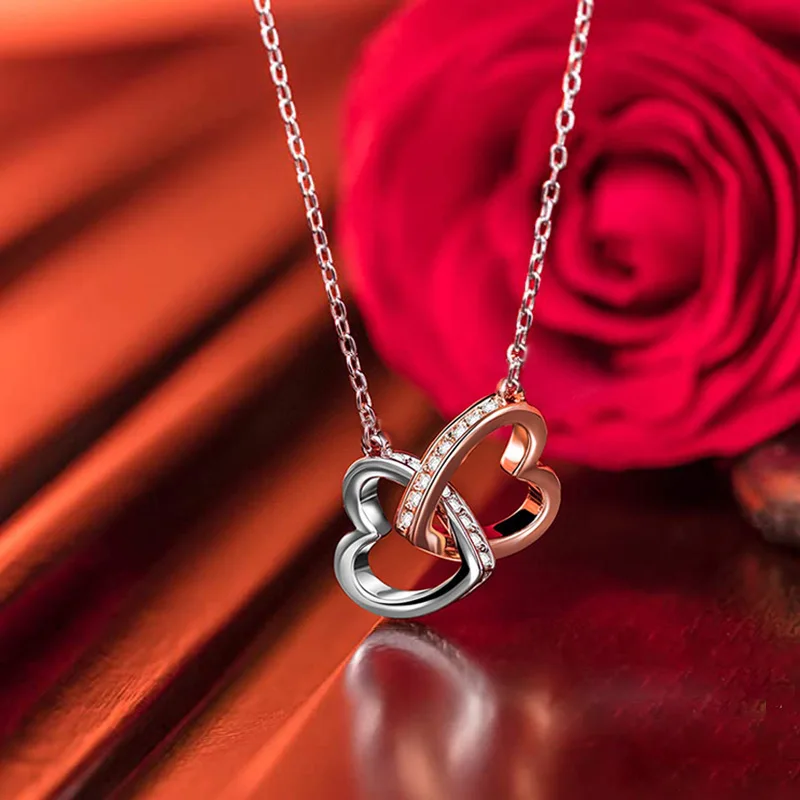 MYF Factory custom wholesale 18k gold plated double 925 sterling silver woman fashion jewelry heart necklaces for mothers day