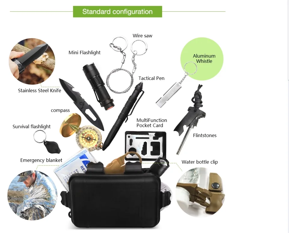 Tactical Survival Gear Outdoor Camping Emergency Survival Kit Easy Carring Survival Tool