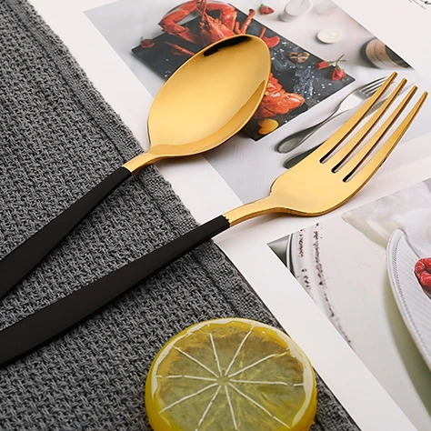 304 High Quality Handle Cutlaries Flatware Set 4pcs Black And Gold Cutlery