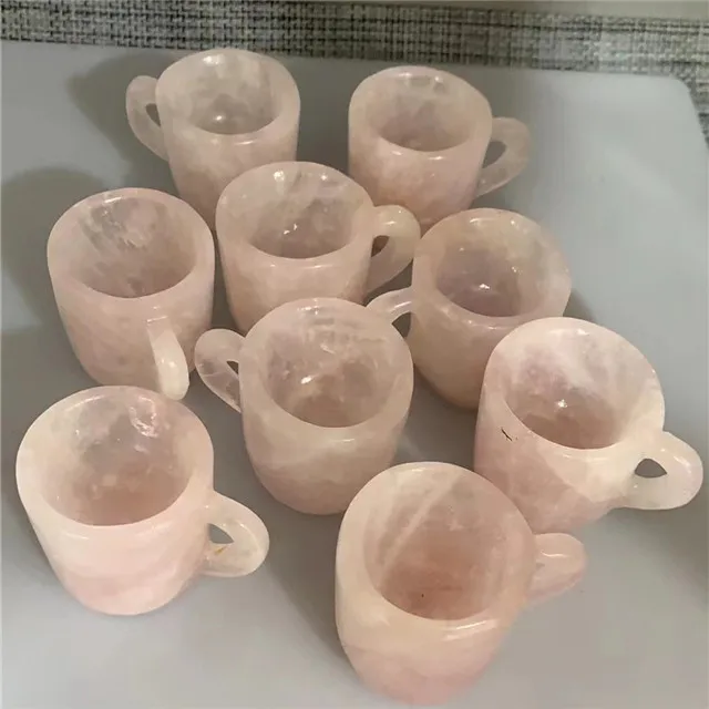 New arrivals 2 inch carved crystals crafts  healing stones natural rose quartz cup for home decoration