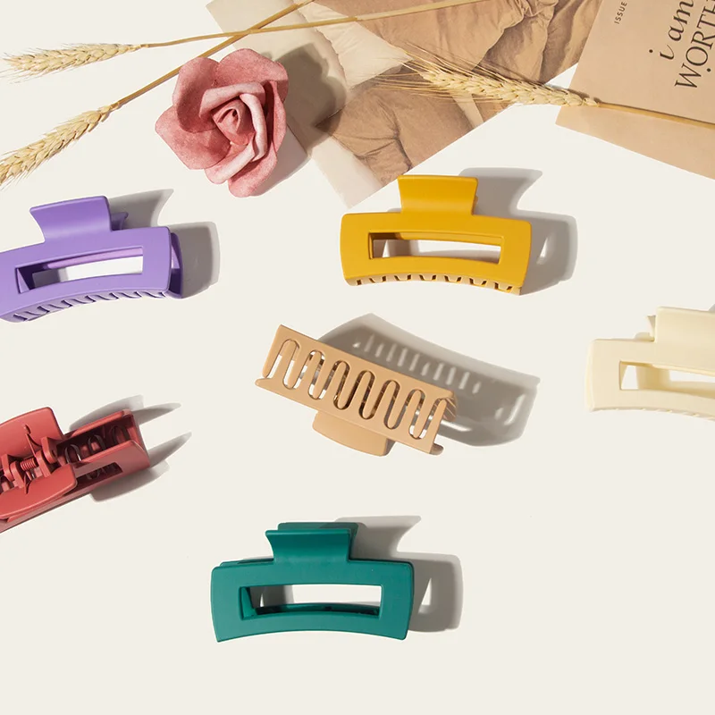 In Stock Wholesale 12Pcs 1Pack Mix Colors 9cm 3.55inch Rectangle Large Hair Jaw Clips Resinbig claw clips for Girls