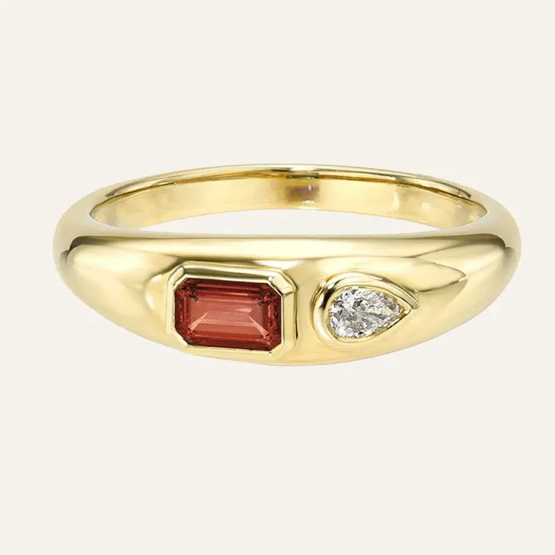 LUCKYDG Fashion High Quality Women Baguette Emerald Cut Birthstone Pear Diamond Delicate Unique Dome Ring