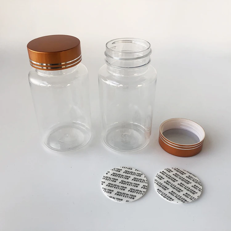 Custom logo 120ml 120cc 4 oz clear plastic capsule tablet pill packaging bottle container with gold screw cover cap lid