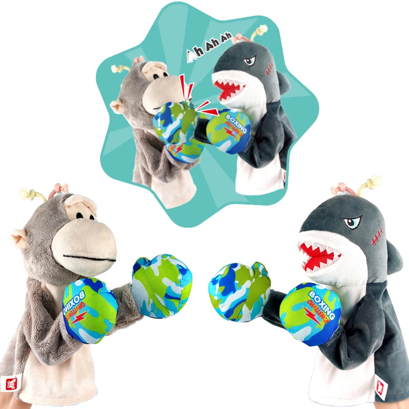 Chenghai SamToyCn Custom Battery Operated Punching PK Boxing Plush Shark Monkey Felt Kids Hand Puppet Toy with Soothing Music