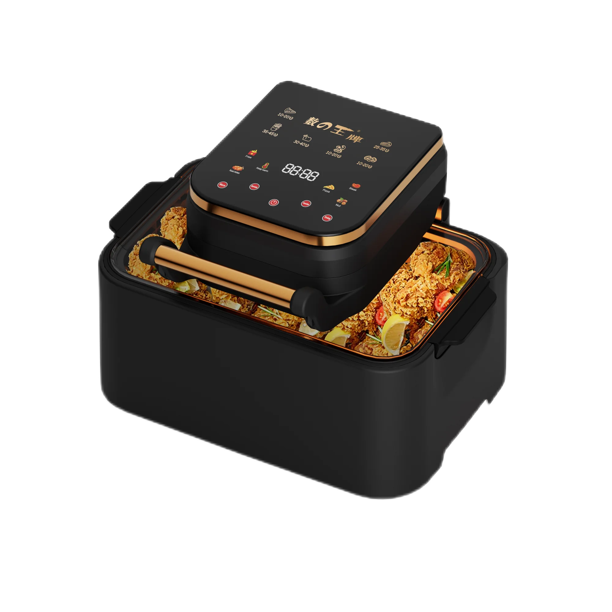 Коммерческая умная электрическая духовка, 2 л литра, без масла, цифровая воздушная фритюрница, низкая мощность, Китай, алюминиевый ПТФЭ круглый цифровой 800 управления