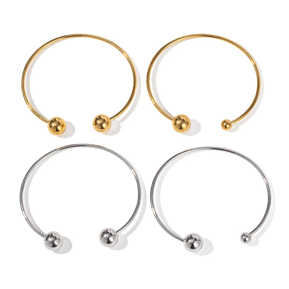 Fashion Custom Jewelry Cuff Metal 18K Gold Plated Ball Bracelets Stainless Steel Open Bangles Jewelry Women