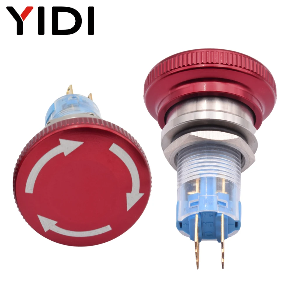 16mm 19mm 22mm 1NO 1NC 2NO 2NC Emergency Stop Switch On Off Metal Red Mushroom Dome Head Latching Push Button Push-button Switch
