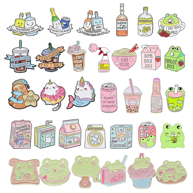 Beverage Food Donut Series Brooch Alloy Frog suit Girl Cute Badge Cartoon Clothing Accessories