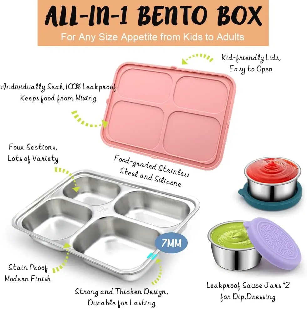 Lunch Box 4 Compartment Kids Lunch Box With Compartment Silicone Lid Bento Lunch Box