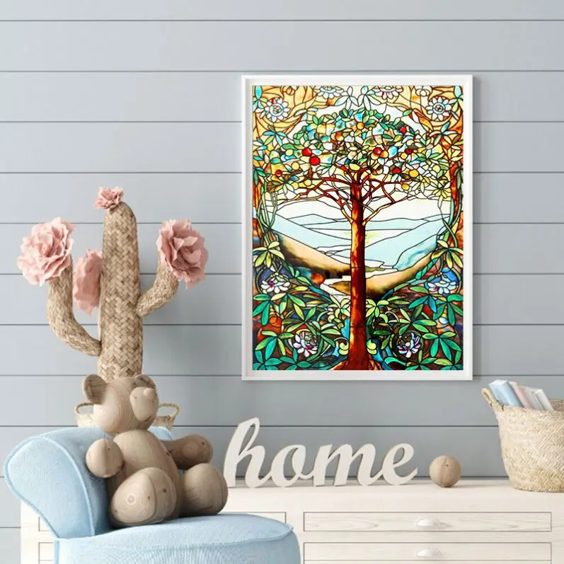 Handmade Diy Kits Short Lint Canvas Landscape Abstract Diamond Painting Tree