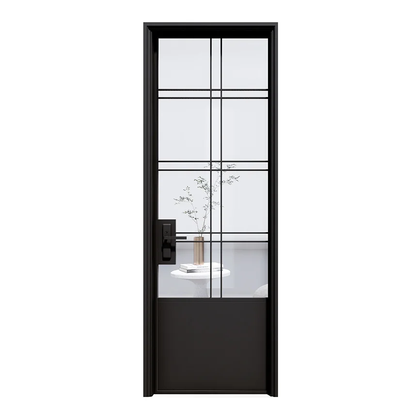 Full-view Aluminum Storm Door Matte Aluminum Alloy Glass Exterior Door Soundproof Aluminum Casement For Apartment