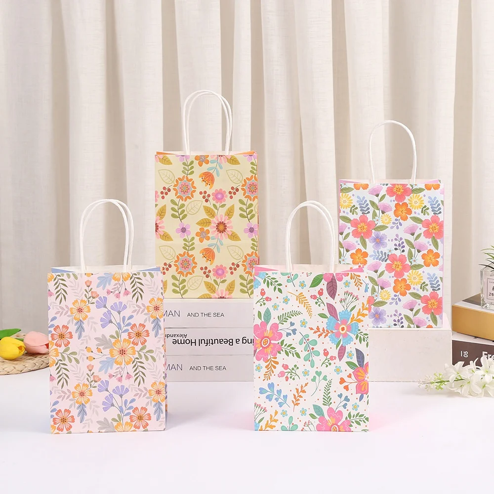 Plant print kraft paper bag colorful flower packing bag ins style simple small fresh packing bag