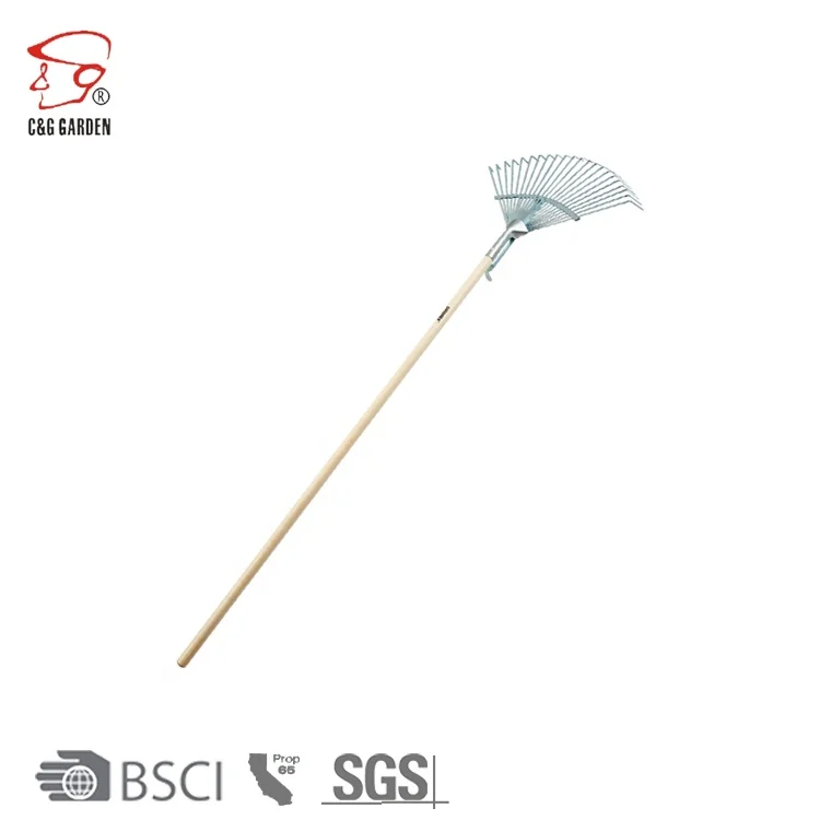 22 Teeth Steel Leaf Clean up Garden Leaf Rakes for Lawn with Long Wooden Handle