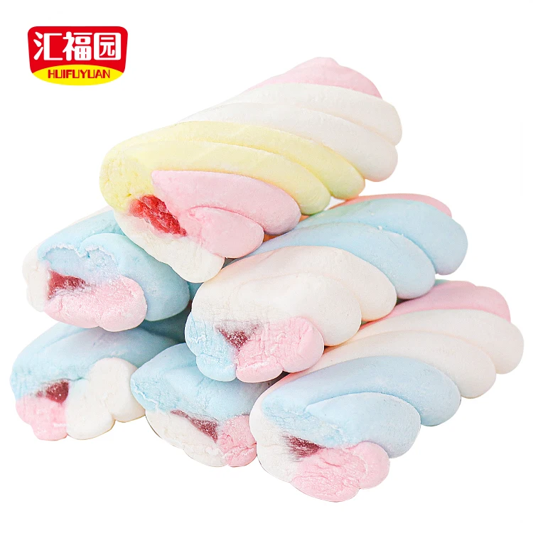 
Sweet cotton candy fruit jam filled marshmallow candy 