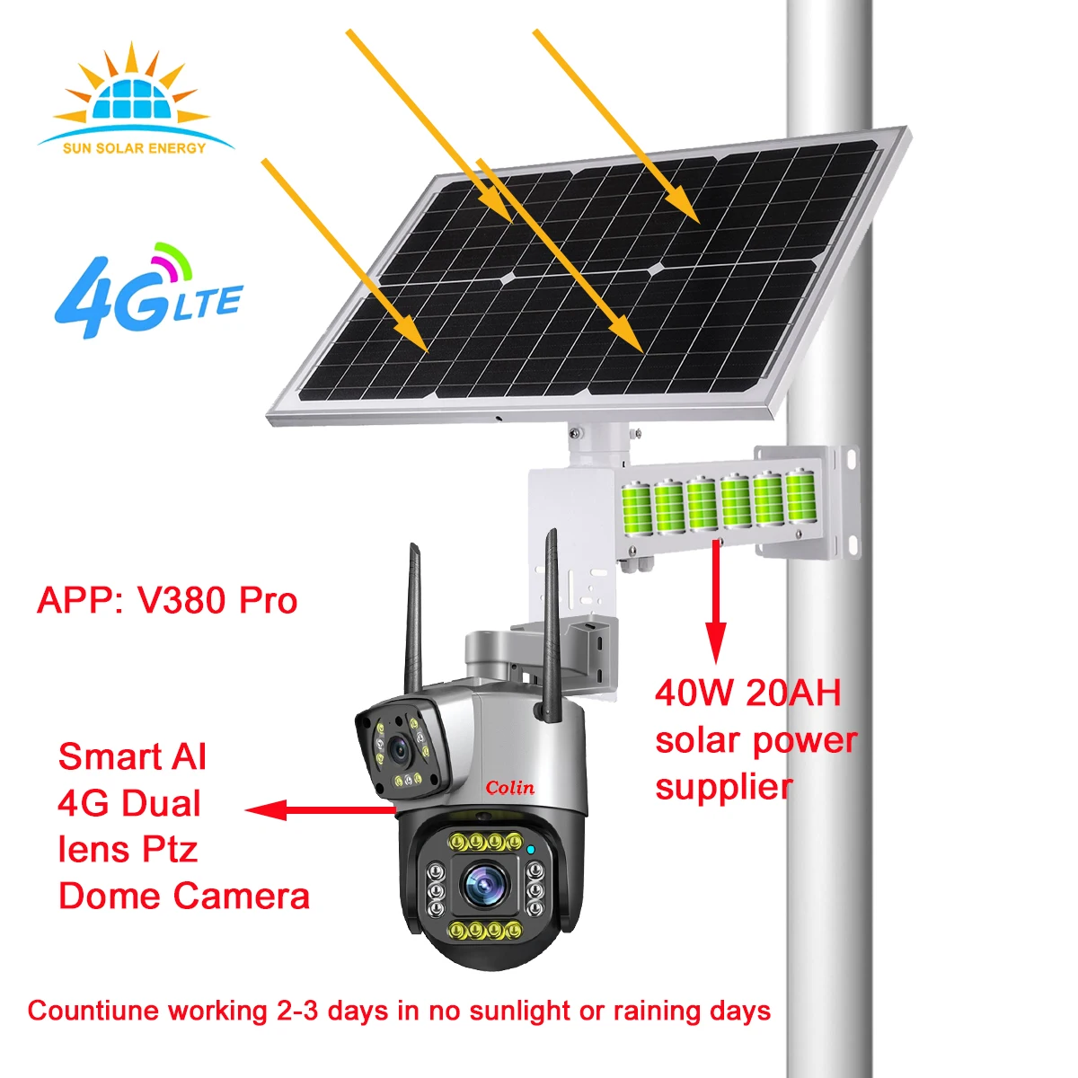 MY GOD 24H recording 40W 20AH DC12V 222WH Outdoor 4G Solar Camera PTZ Security Camera Hiding Field Hunting Wireless IP66 Camera