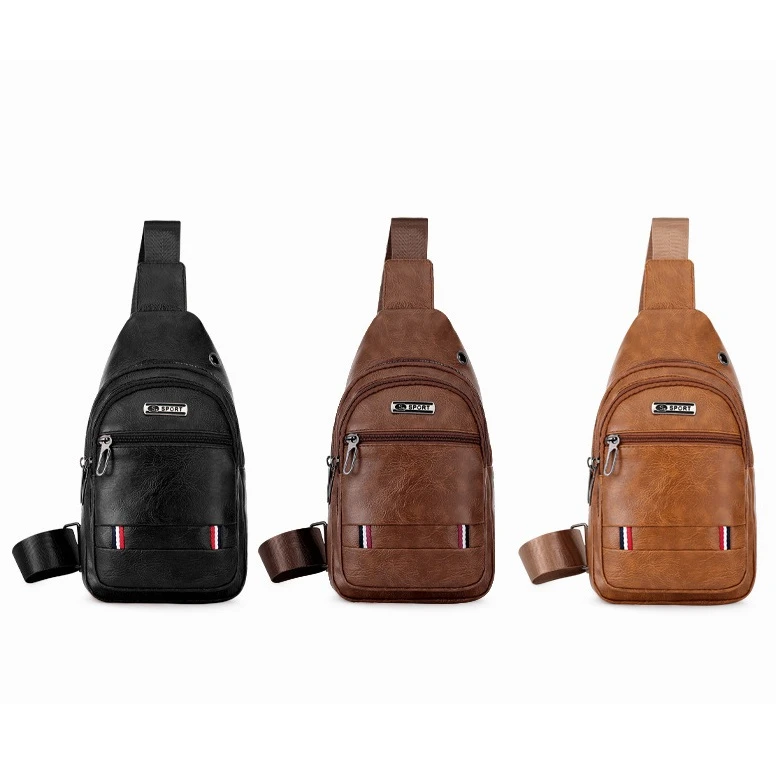 New Fashion Custom Logo Sport Solid Color PU Leather Waterproof Adjustable Strap Chest Pack Sling Crossbody Bag for Men&Women