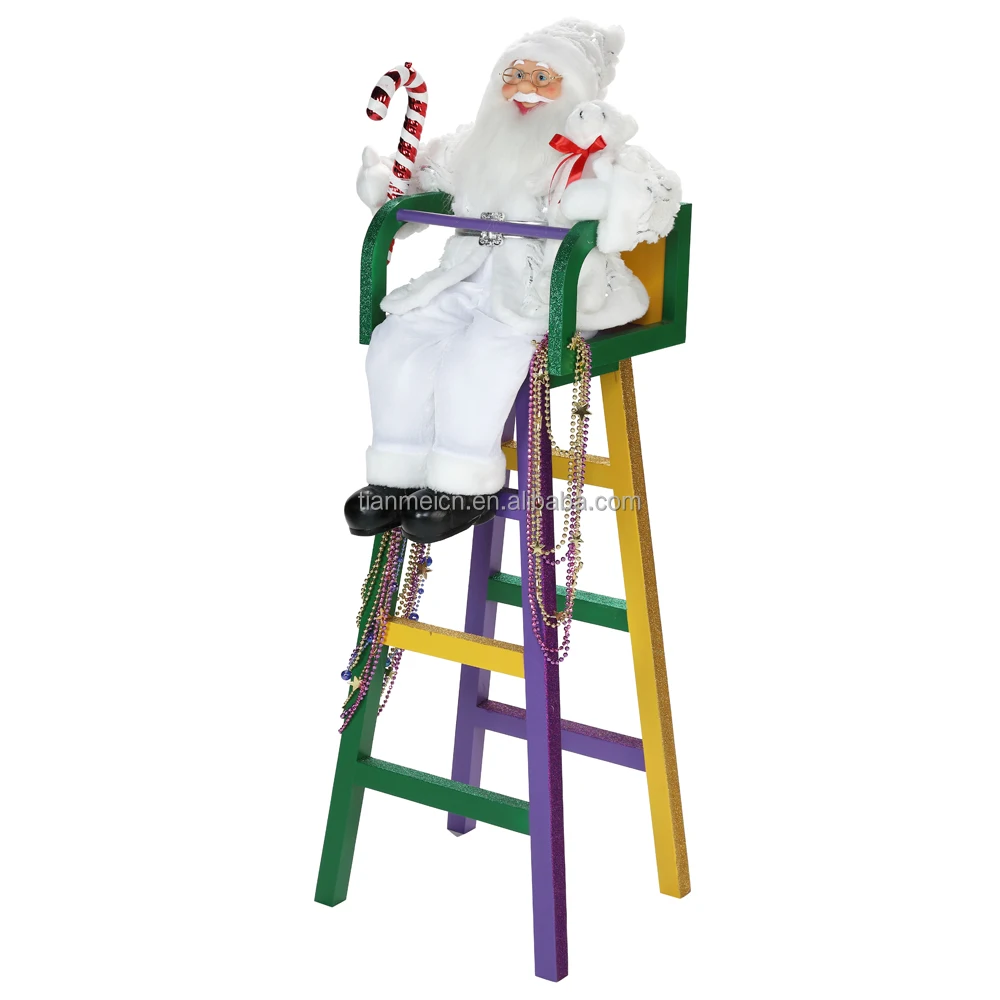 120cm sitting ladder stand santa claus Hug the bear christmas decoration supplies classic holiday ornaments christmas figurine