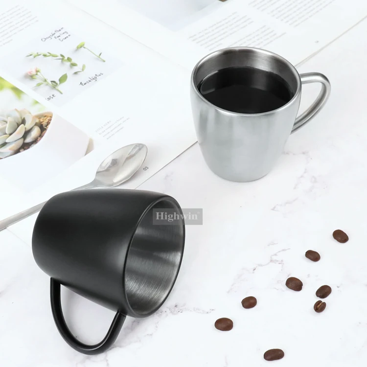 HIGHWIN Coffee Cups Set Stainless Steel Coffee Cup Double Walled Coffee Mug Optional with or without a saucer