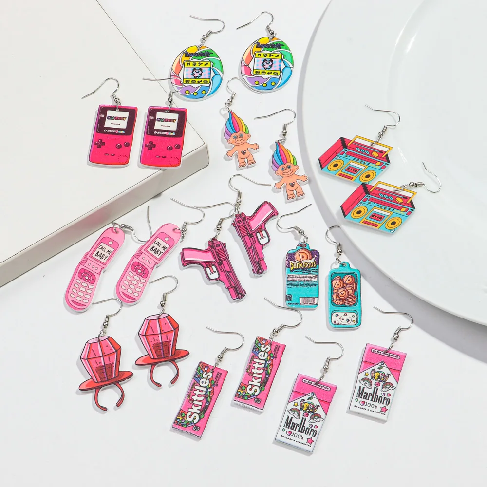 Fashion Pink Cute Game Console Soda Candy Diamond Espadrille Mobile Doll Customized Printed Acrylic Drop Earrings For Women