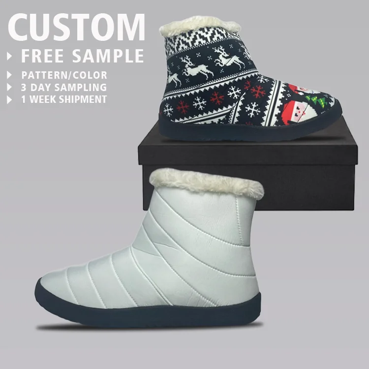 Dropshipping Winter Plush Snow Boots Mens Outdoor Cotton Shoes Custom Brand Logo 3D Pattern Womens Sports Cotton Casual Shoes