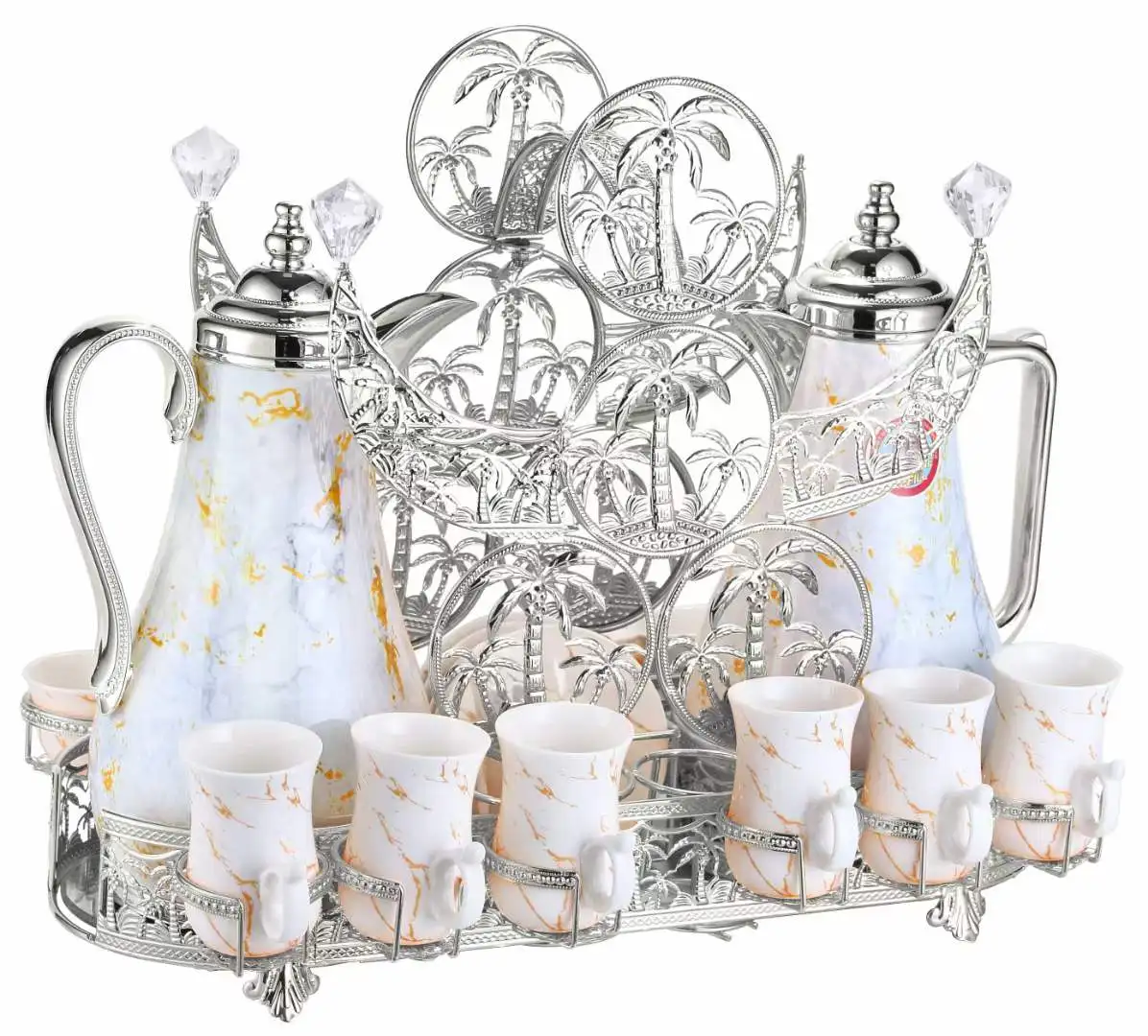 Arabic ceramic golden tea cups with Insulated teapot milk pot porcelain tea cup saucer set gold coffee cups