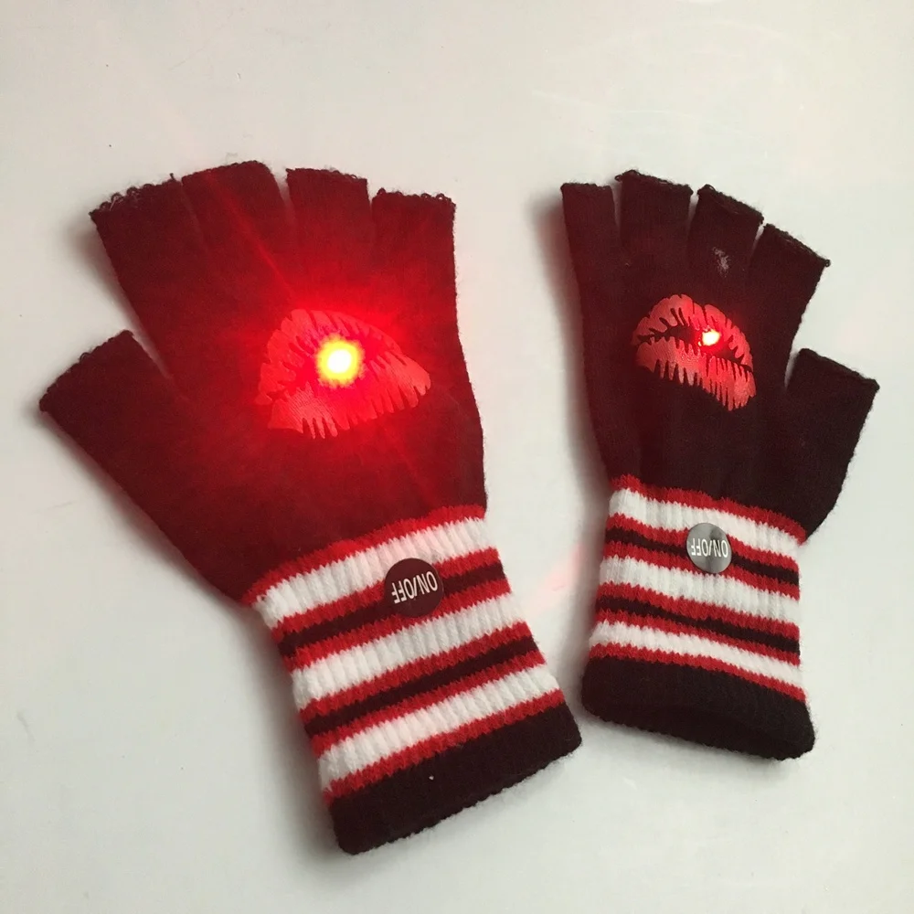 Valentines Day Knitted Mitten LED Lighted Gloves