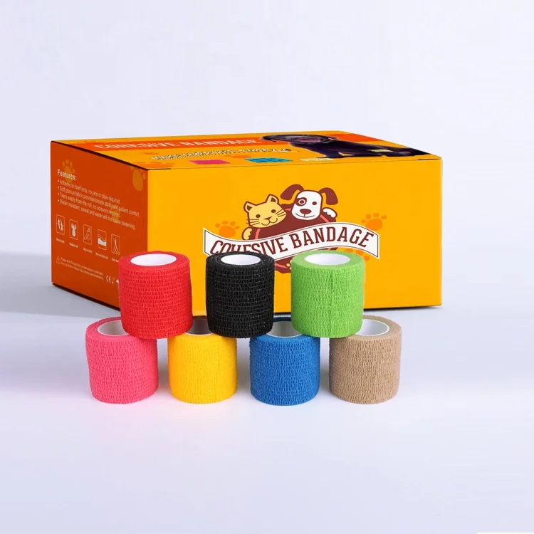 Bulk Wholesale Custom Logo Printing Medical Supplies Non Woven Easy Tear Self Adhesive Vet Wrap Cohesive Elastic Bandag