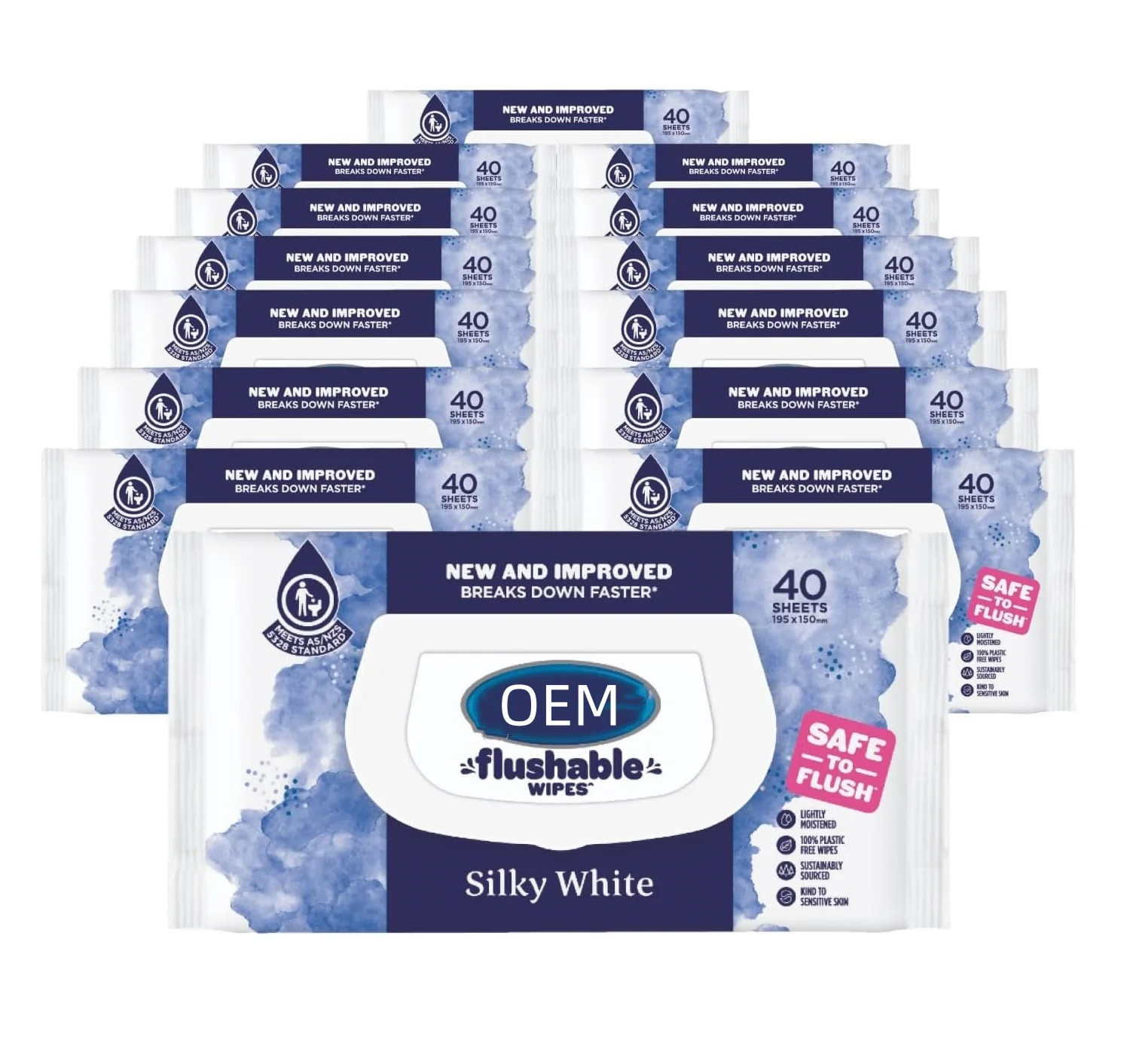 40pcs Free Sample Biodegradable Plastic Free Toilet Hygiene Wipes Organic Flushable Wipes